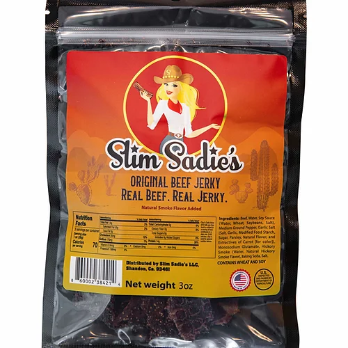 Slim Sadie's orignal beef jerky 3oz package for sale